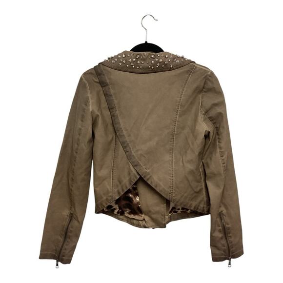Sam Edelman Studded Brown Moto Faux Leather Jacket Size L - Picture 5 of 8